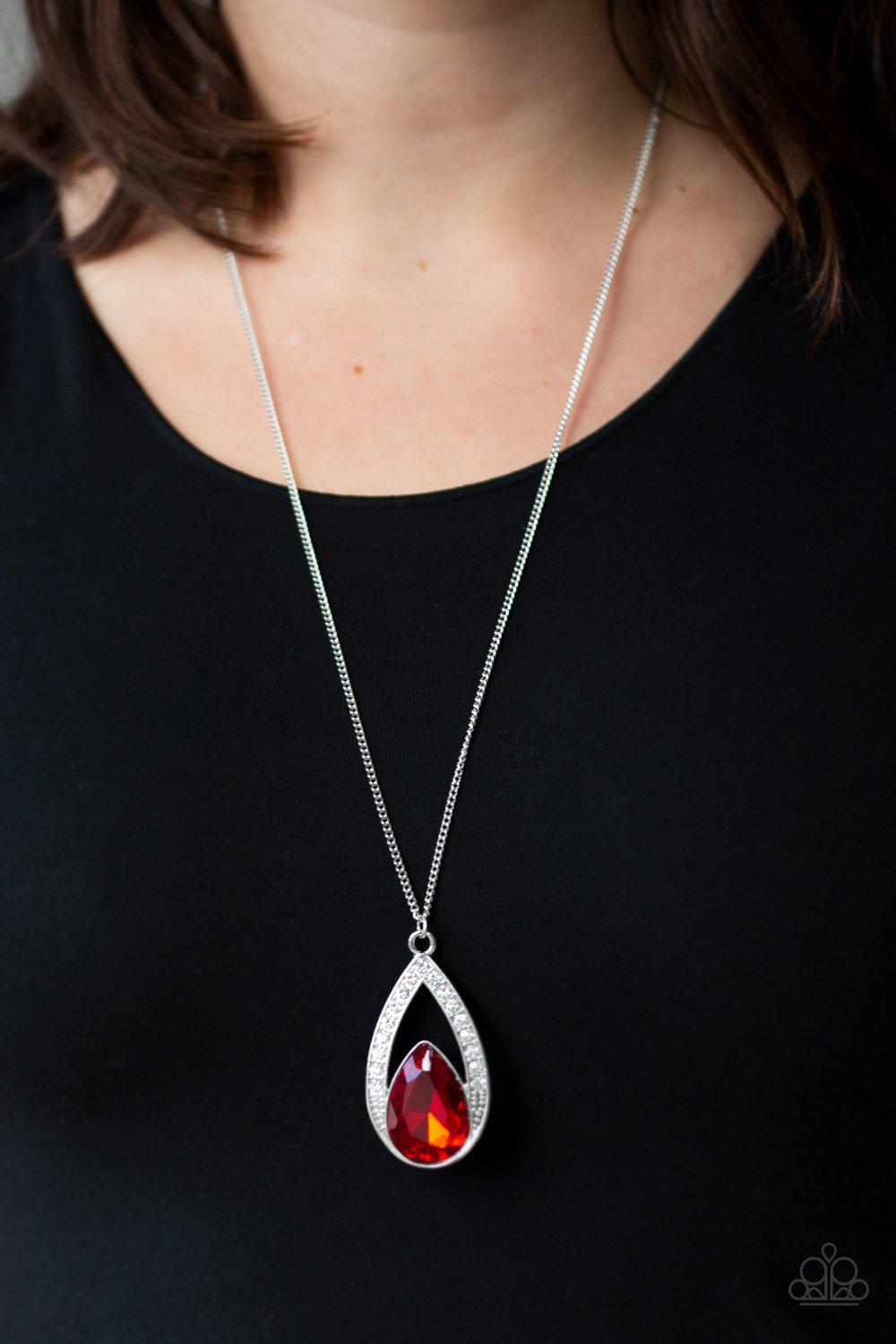 Notorious Noble Red Rhinestone Pendant Necklace - Paparazzi Accessories-CarasShop.com - $5 Jewelry by Cara Jewels