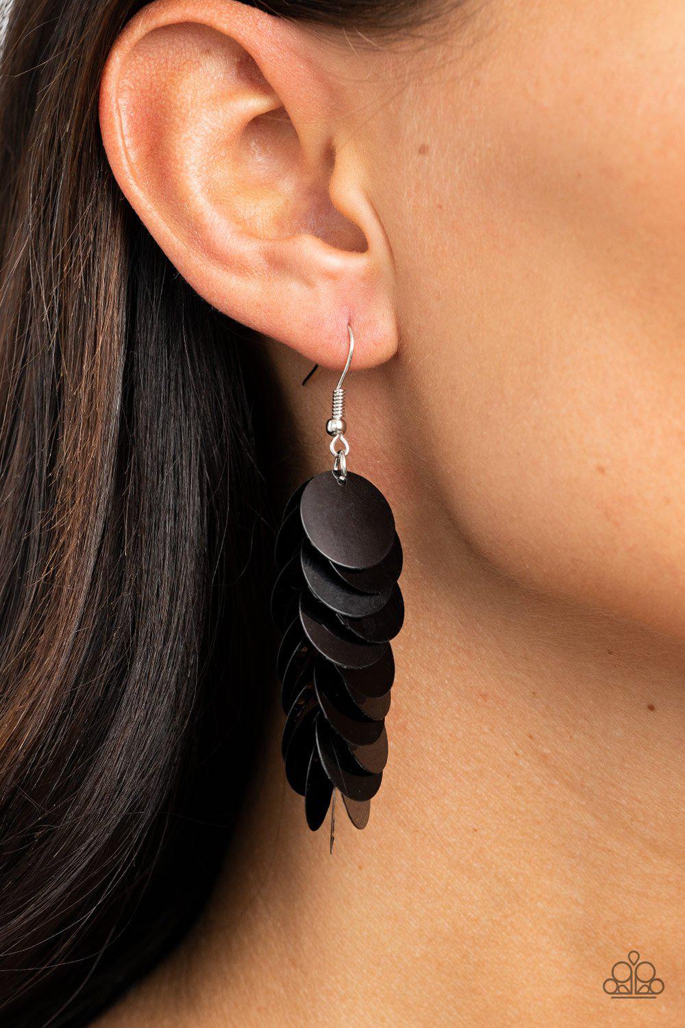 Now You SEQUIN It Black Earrings - Paparazzi Accessories-CarasShop.com - $5 Jewelry by Cara Jewels