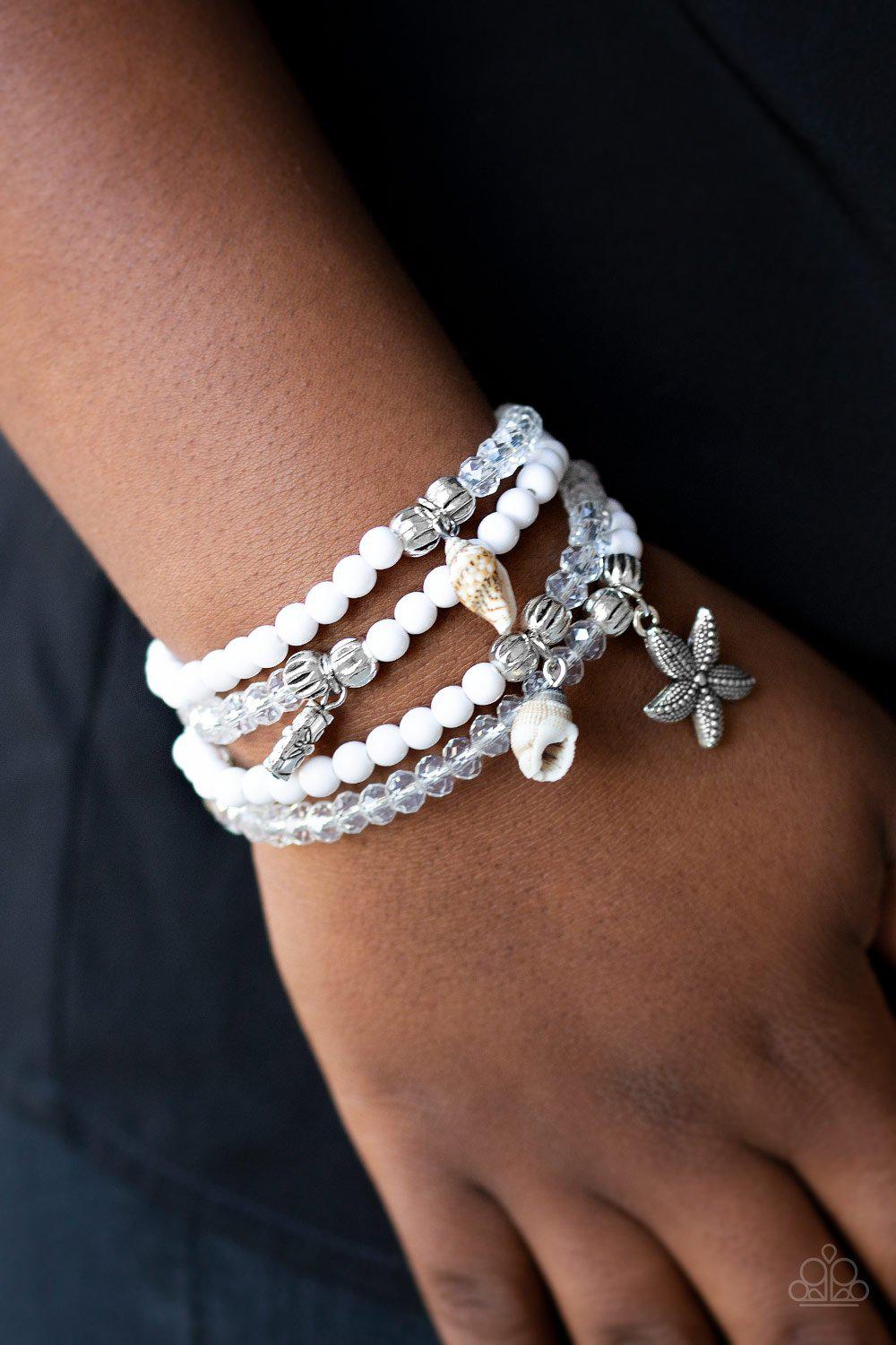 Ocean Breeze White Charm Bracelet Set - Paparazzi Accessories-CarasShop.com - $5 Jewelry by Cara Jewels
