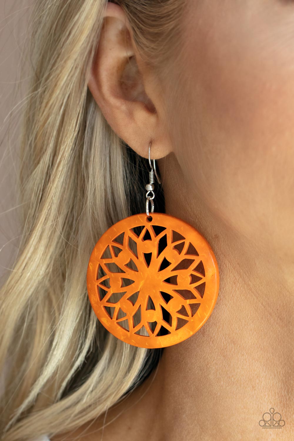 Ocean Canopy Orange Earrings - Paparazzi Accessories-on model - CarasShop.com - $5 Jewelry by Cara Jewels