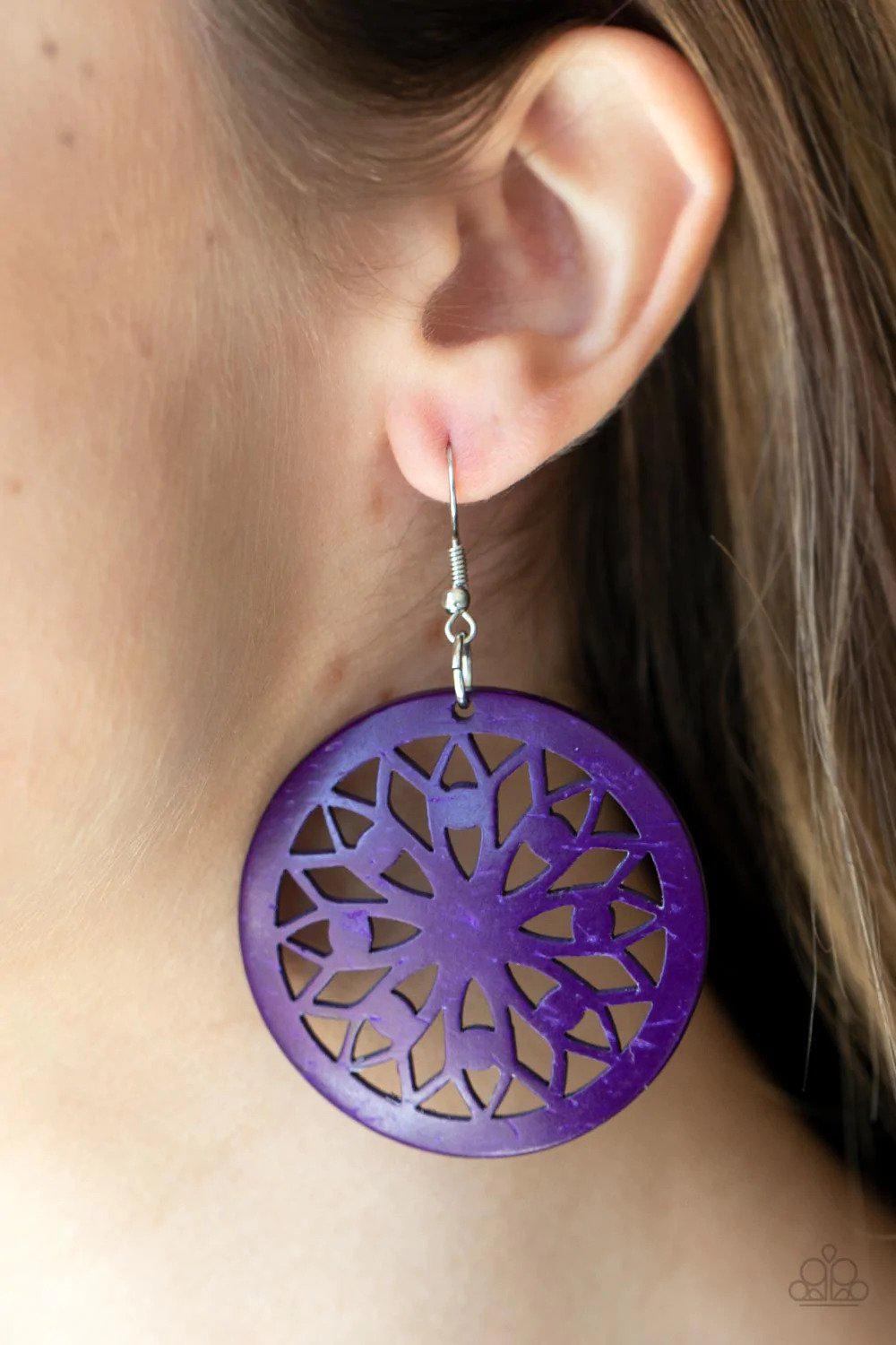 Ocean Canopy Purple Earrings - Paparazzi Accessories- on model - CarasShop.com - $5 Jewelry by Cara Jewels