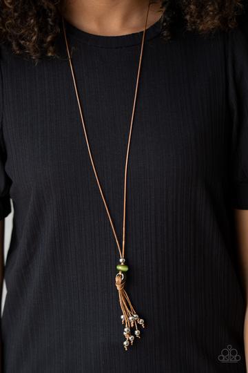 Ocean Child Green and Brown Urban Tassel Necklace - Paparazzi Accessories - model -CarasShop.com - $5 Jewelry by Cara Jewels