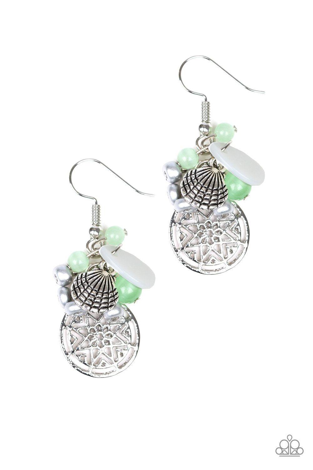 Ocean Oracle Silver and Green Charm Earrings - Paparazzi Accessories-CarasShop.com - $5 Jewelry by Cara Jewels