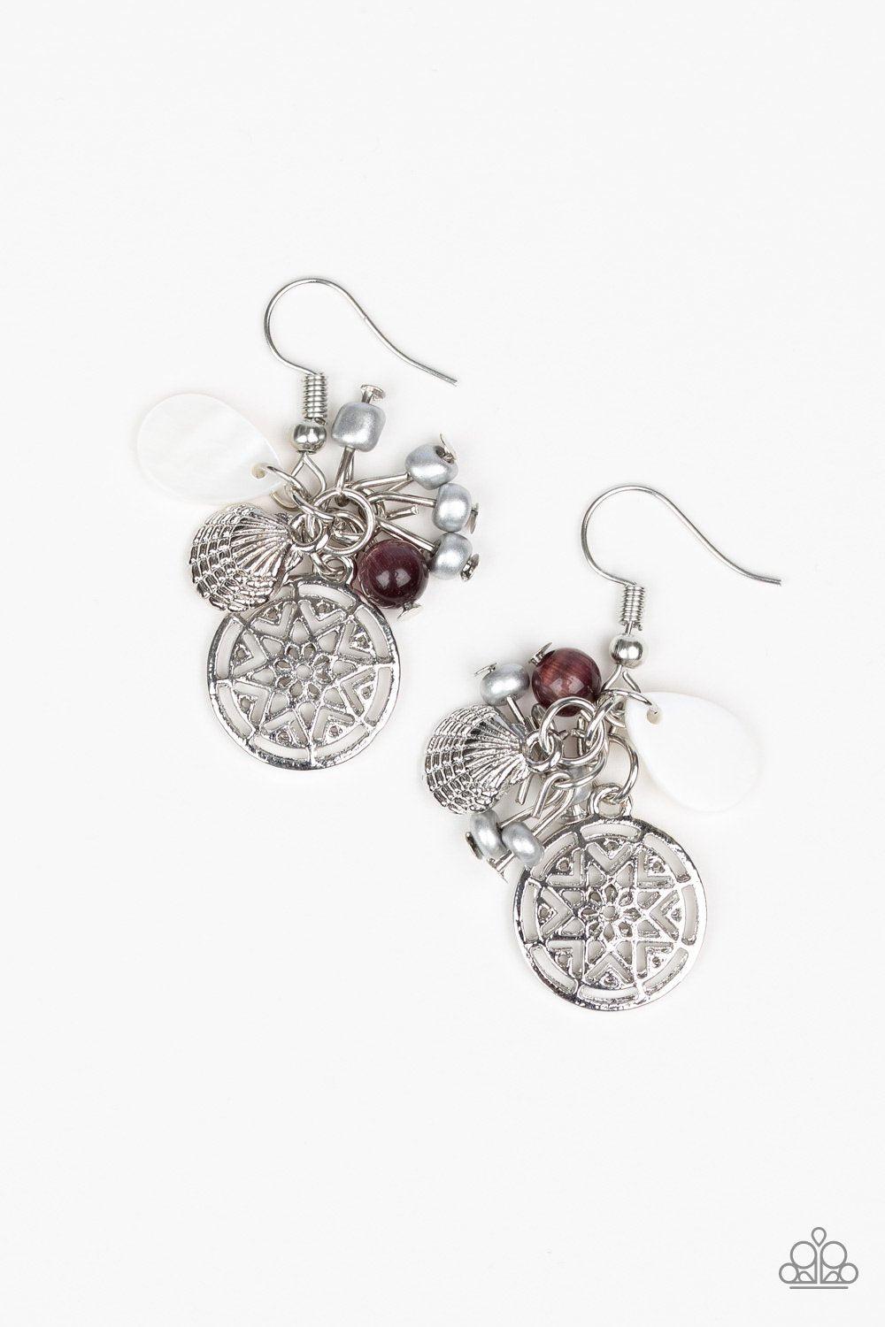 Ocean Oracle Silver and Purple Charm Earrings - Paparazzi Accessories-CarasShop.com - $5 Jewelry by Cara Jewels