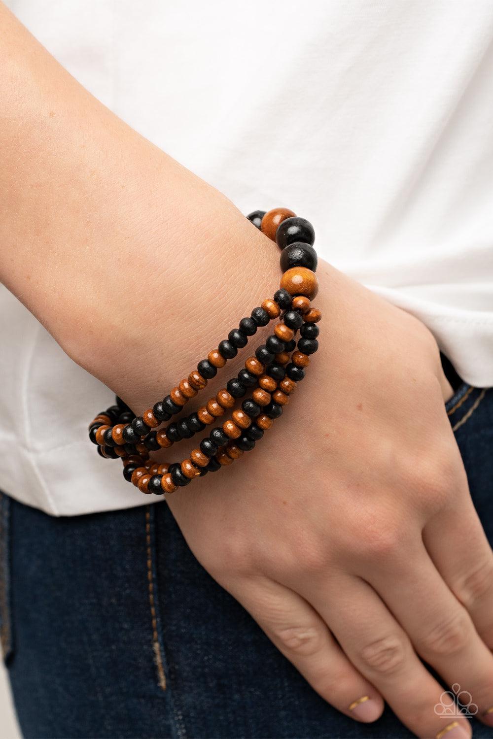 Oceania Oasis Black &amp; Brown Wood Bracelet - Paparazzi Accessories-on model - CarasShop.com - $5 Jewelry by Cara Jewels