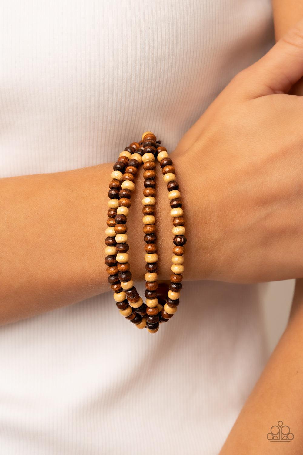 Oceania Oasis Brown Wood Bracelet - Paparazzi Accessories-on model - CarasShop.com - $5 Jewelry by Cara Jewels