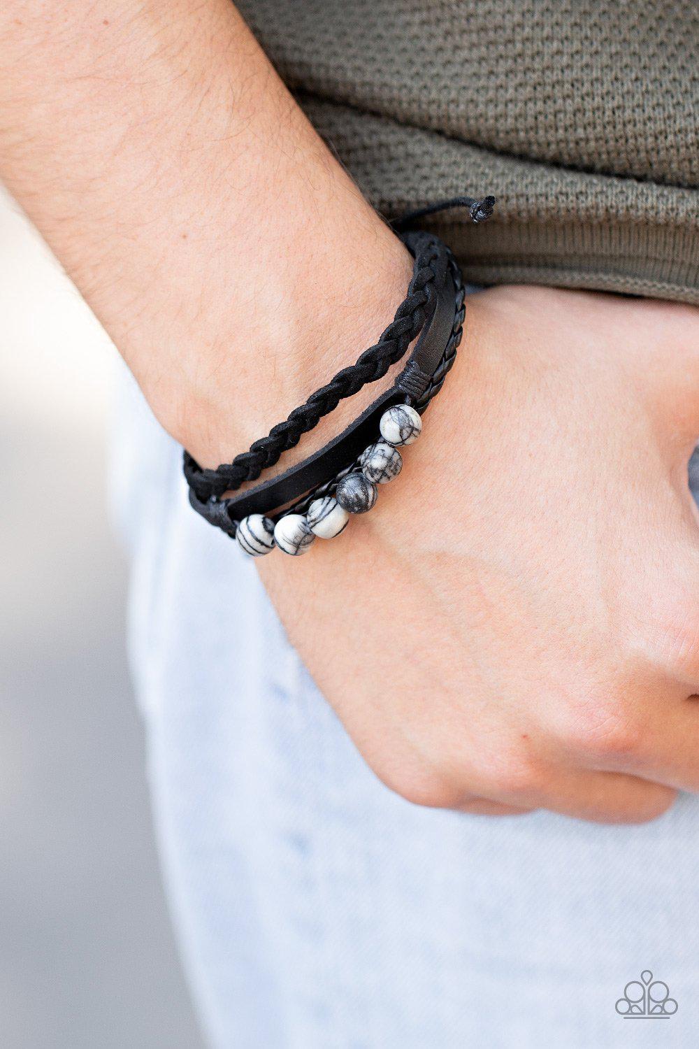 Off-Road Rebel Black and White Stone Urban Knot Bracelet - Paparazzi Accessories-CarasShop.com - $5 Jewelry by Cara Jewels