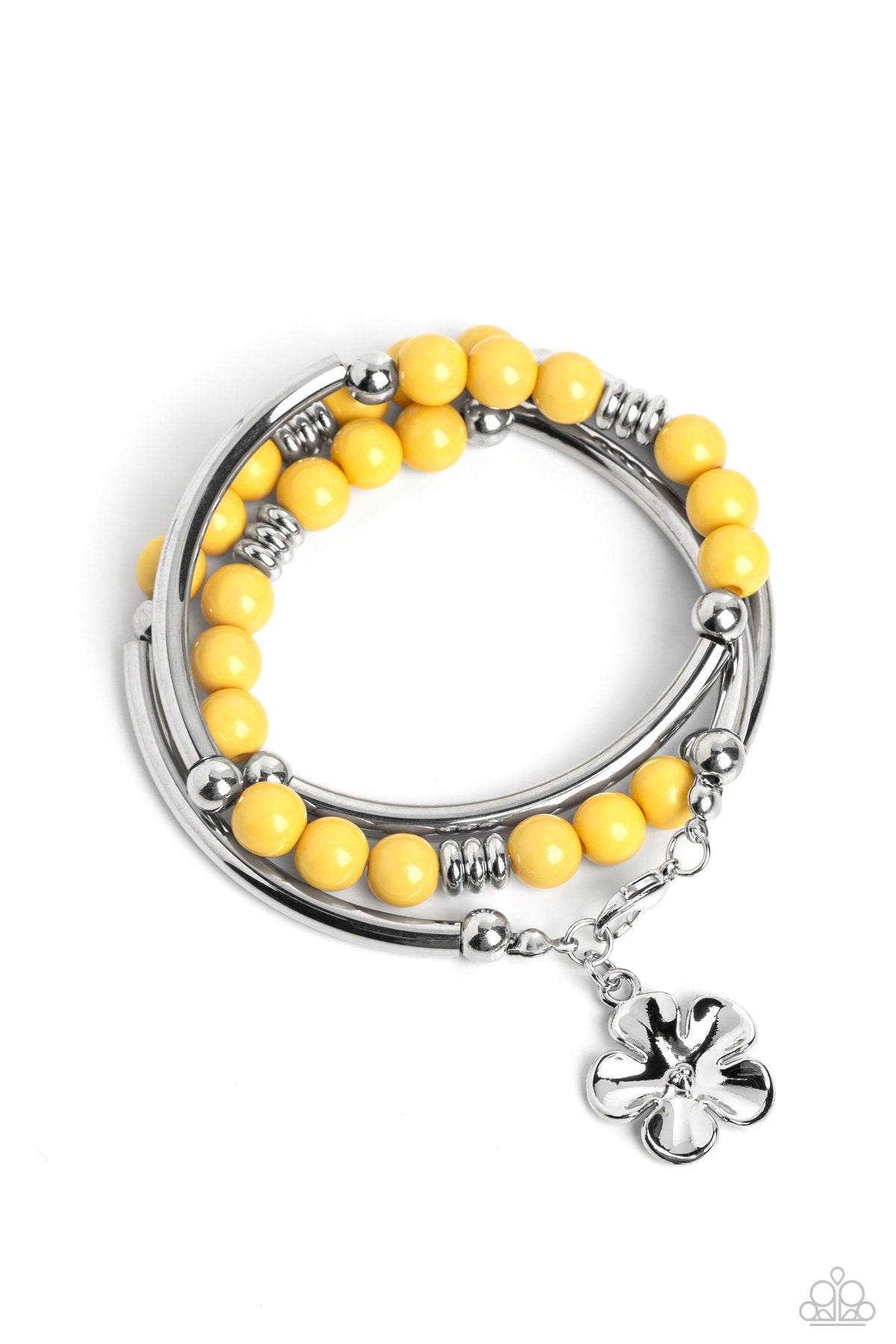 Off the WRAP Yellow Floral Coil Bracelet- lightbox - CarasShop.com - $5 Jewelry by Cara Jewels