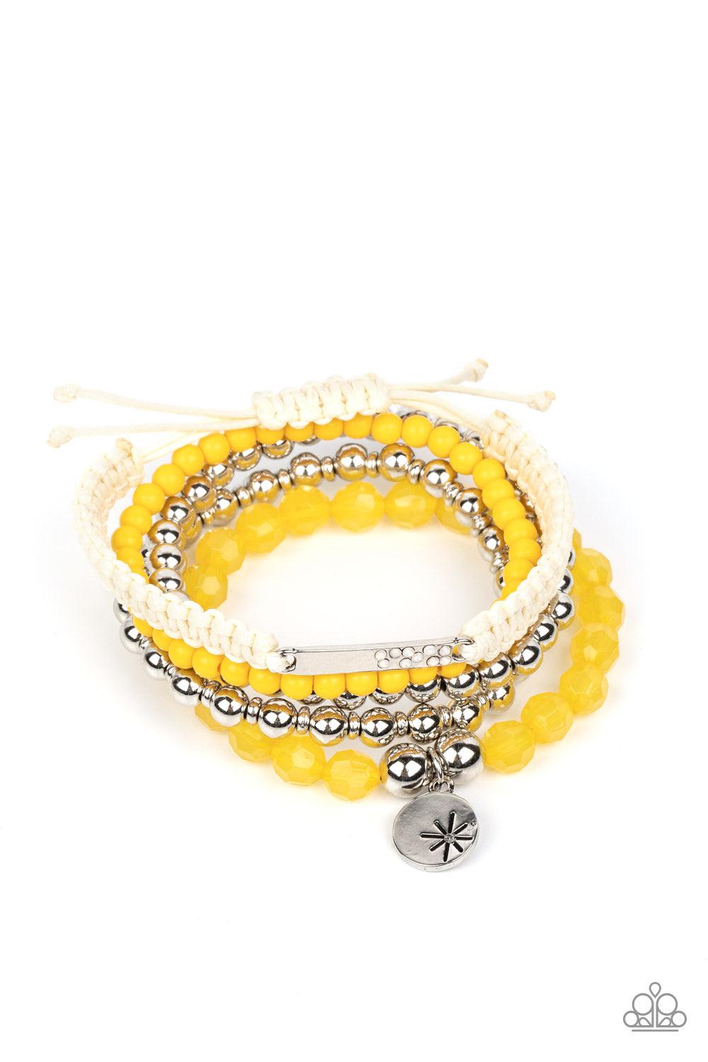 Offshore Outing Yellow & Silver Bracelet Set - Paparazzi Accessories- lightbox - CarasShop.com - $5 Jewelry by Cara Jewels