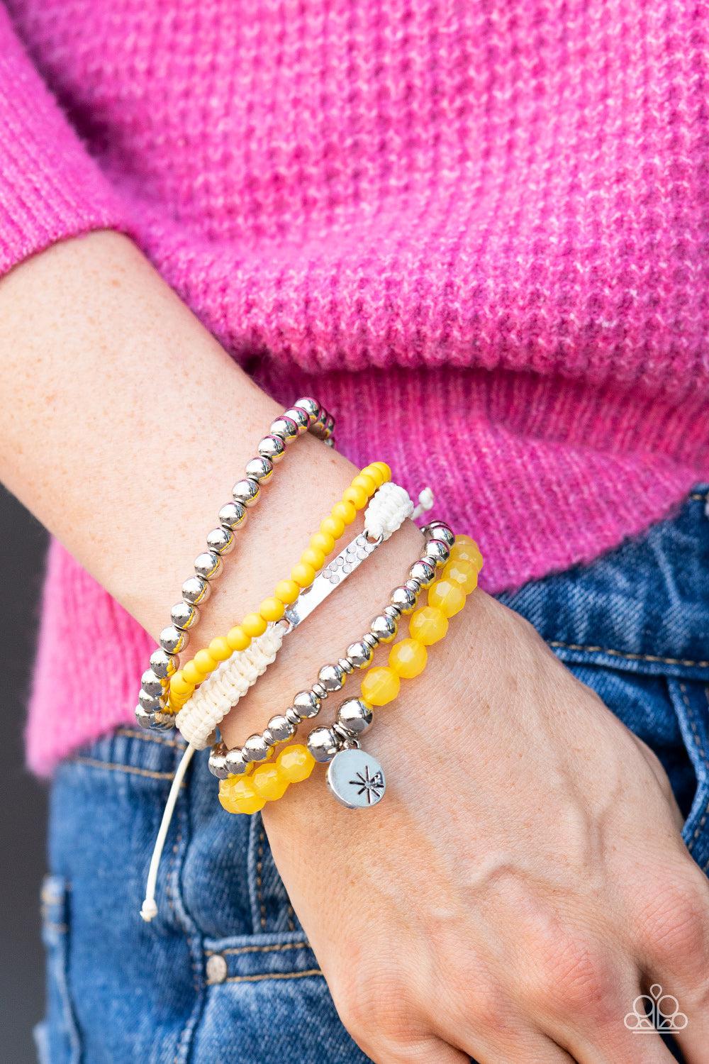 Offshore Outing Yellow &amp; Silver Bracelet Set - Paparazzi Accessories-on model - CarasShop.com - $5 Jewelry by Cara Jewels