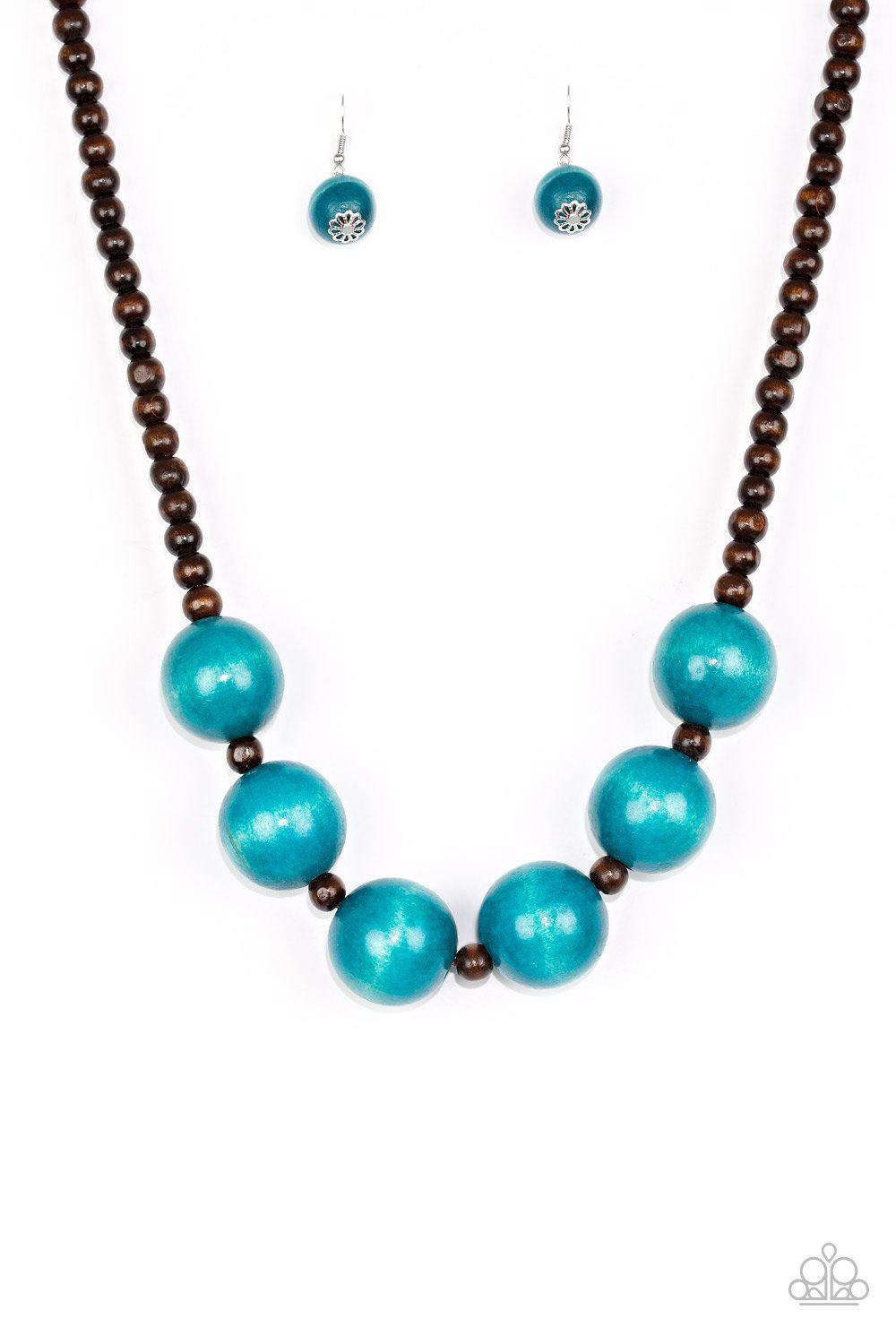 Oh My Miami Blue and Brown Wood Necklace - Paparazzi Accessories - lightbox -CarasShop.com - $5 Jewelry by Cara Jewels