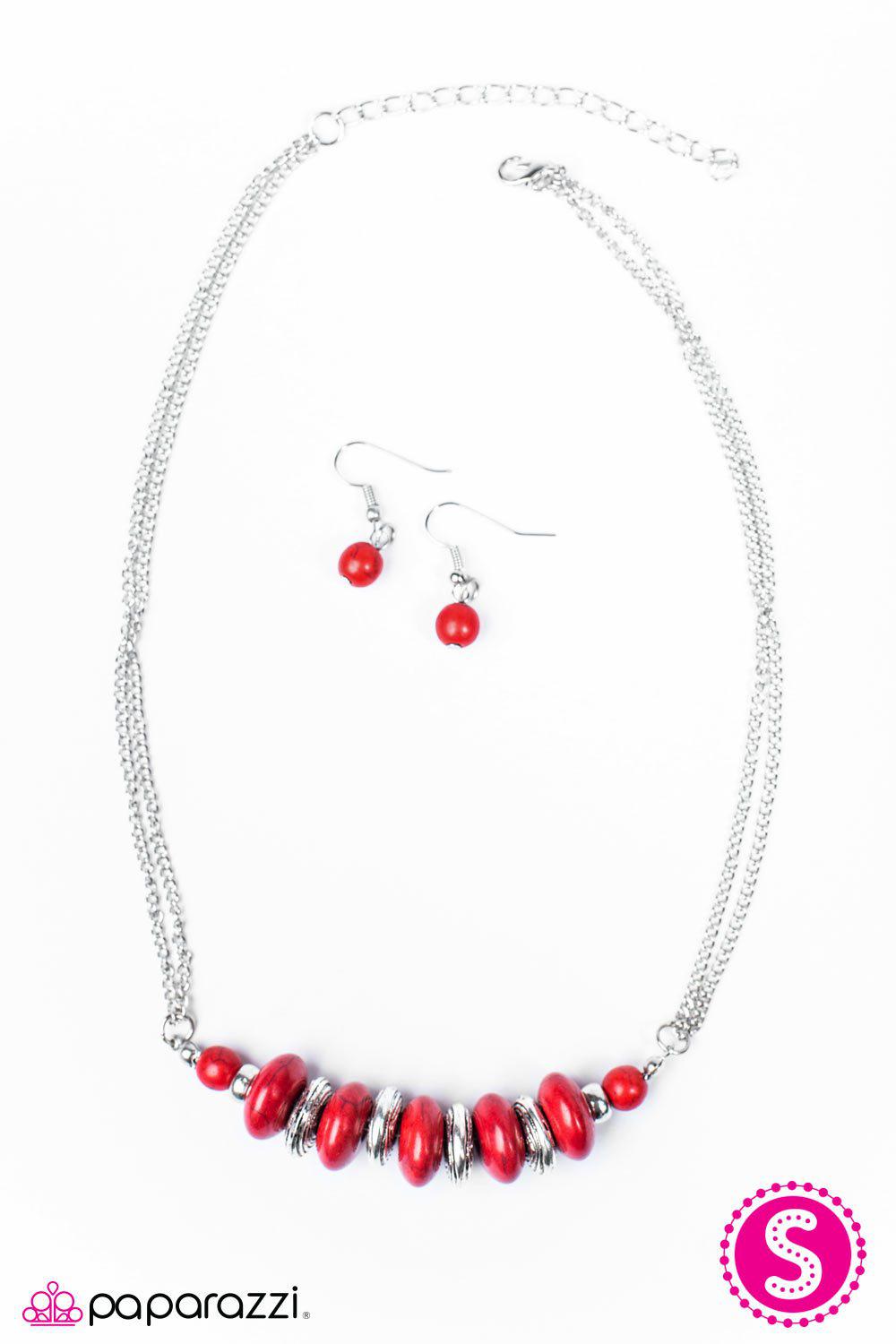On Mountain Time Red Stone Necklace - Paparazzi Accessories-CarasShop.com - $5 Jewelry by Cara Jewels