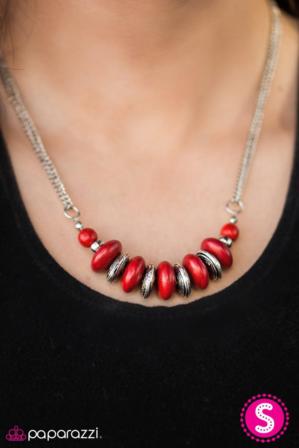 On Mountain Time Red Stone Necklace - Paparazzi Accessories-CarasShop.com - $5 Jewelry by Cara Jewels