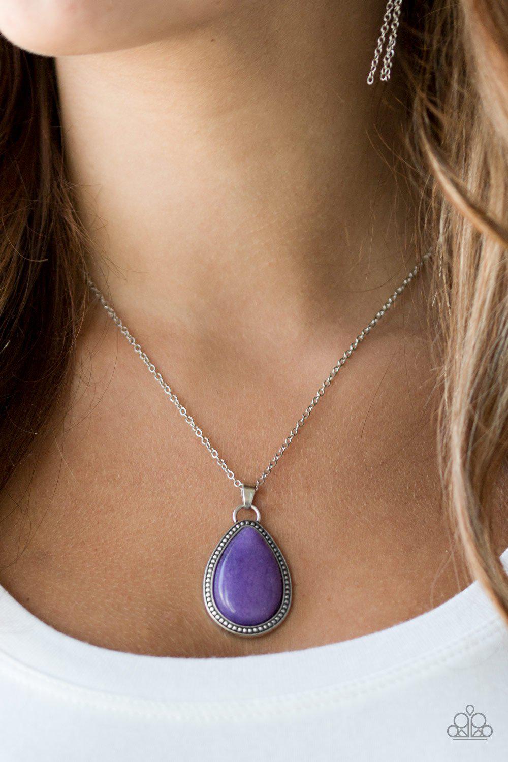 On The Home FRONTIER Purple Stone Teardrop Necklace - Paparazzi Accessories-CarasShop.com - $5 Jewelry by Cara Jewels