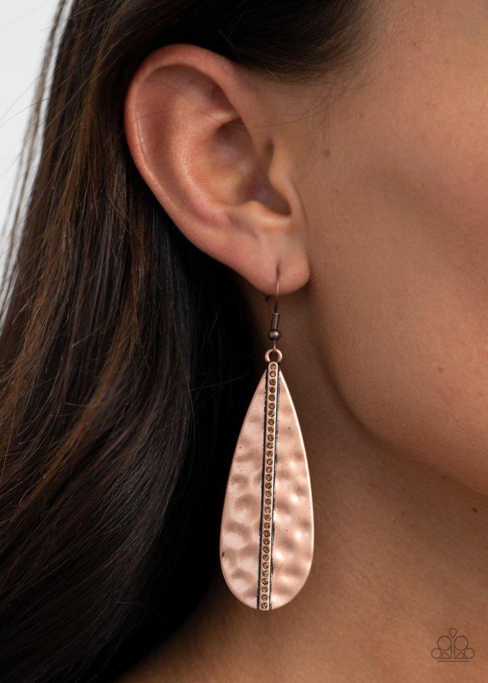 On The Up And UPSCALE Copper Earrings - Paparazzi Accessories - model -CarasShop.com - $5 Jewelry by Cara Jewels