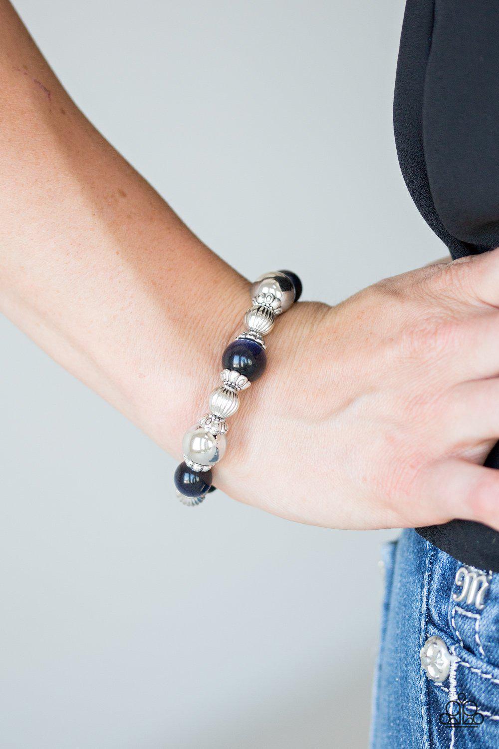 Once Upon A MARITIME Dark Blue and Silver Stretch Bracelet-CarasShop.com - $5 Jewelry by Cara Jewels