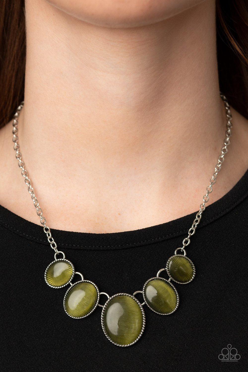 One Can Only GLEAM Olive Green Cat&#39;s Eye Stone Necklace - Paparazzi Accessories - model -CarasShop.com - $5 Jewelry by Cara Jewels