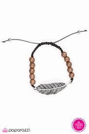 One For The Birds Brown Stone and Feather Bracelet - Paparazzi Accessories-CarasShop.com - $5 Jewelry by Cara Jewels