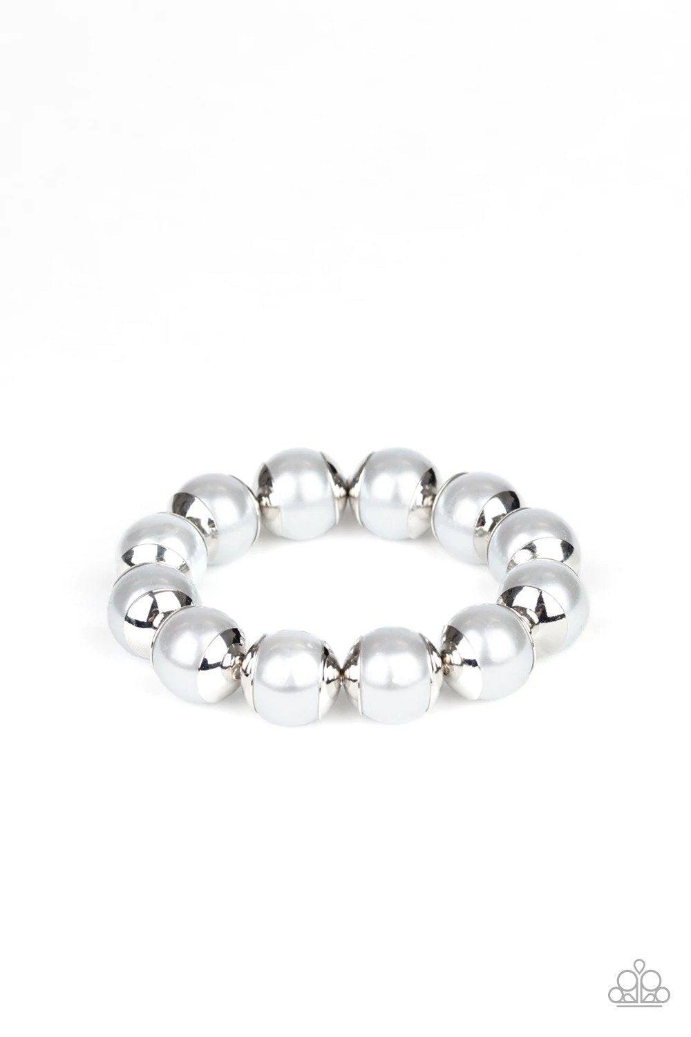 One Woman Show-STOPPER Silver Pearl Bracelet - Paparazzi Accessories- lightbox - CarasShop.com - $5 Jewelry by Cara Jewels