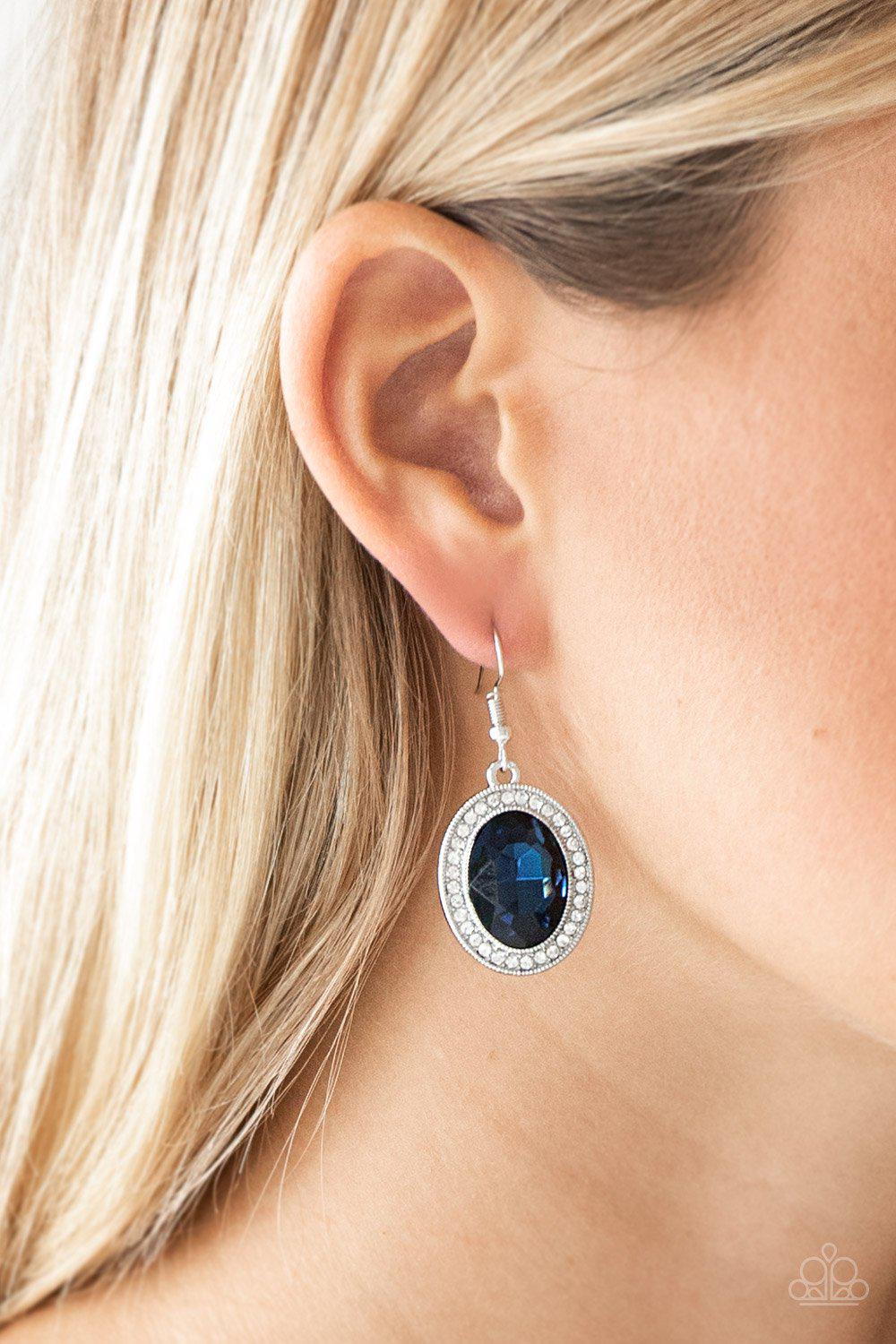 Only Fame In Town Sapphire Blue Gem Earrings - Paparazzi Accessories-CarasShop.com - $5 Jewelry by Cara Jewels