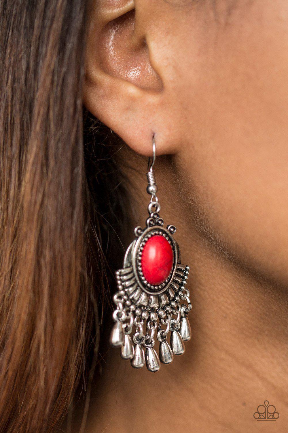 Onward and Westward Red Stone Earrings - Paparazzi Accessories-CarasShop.com - $5 Jewelry by Cara Jewels
