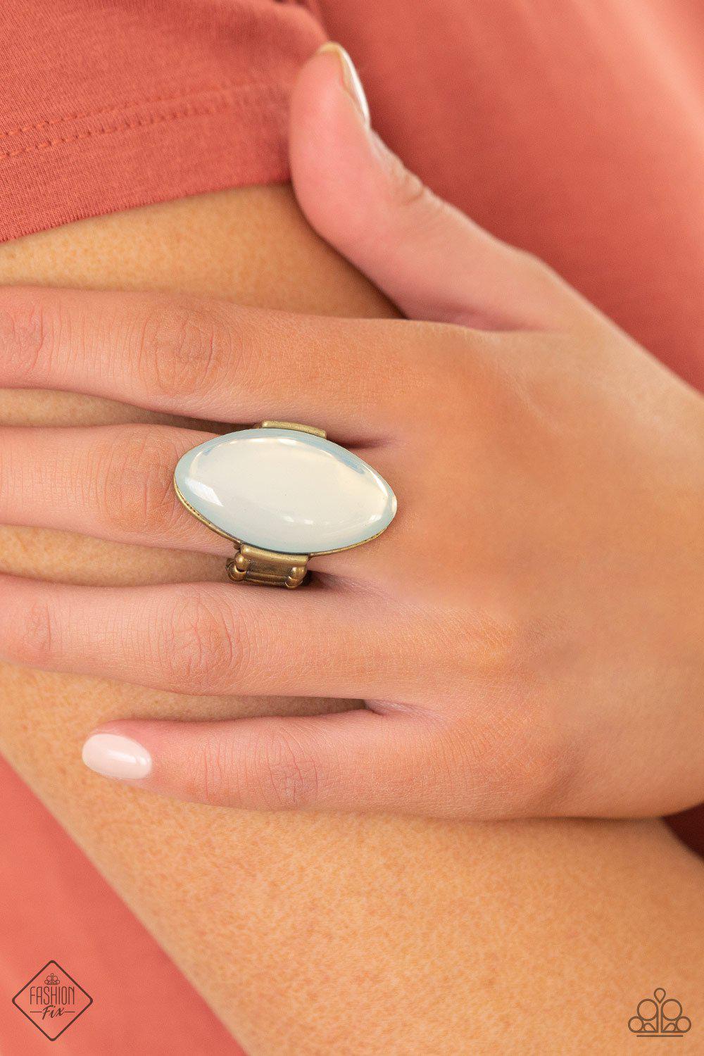 Opal Odyssey Brass and White Opal Ring - Paparazzi Accessories- model - CarasShop.com - $5 Jewelry by Cara Jewels