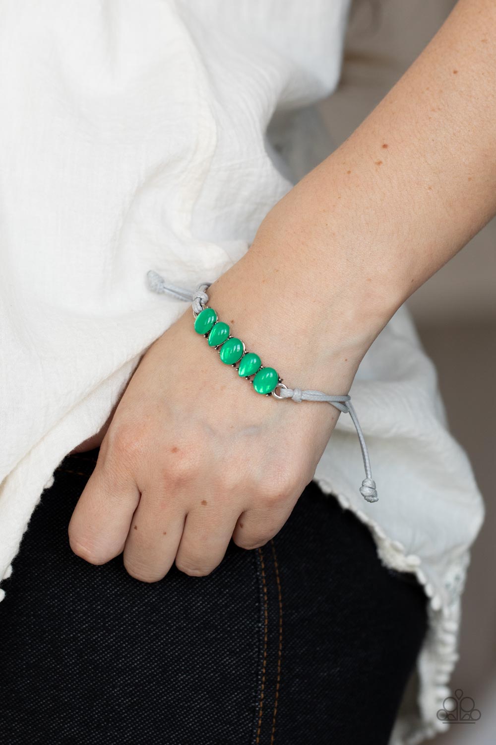 Opal Paradise Green Urban Sliding Knot Bracelet - Paparazzi Accessories- on model - CarasShop.com - $5 Jewelry by Cara Jewels