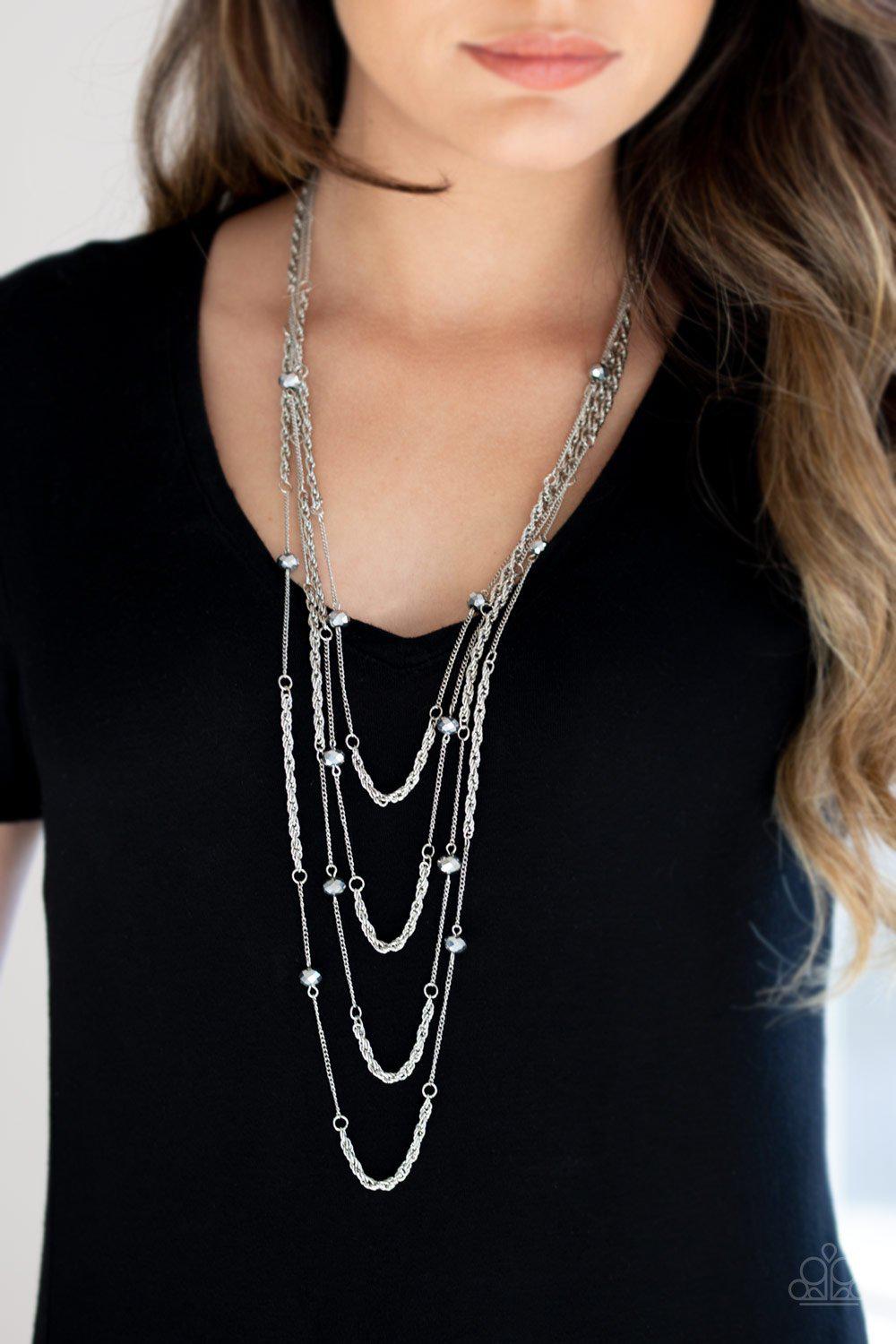 Open For Opulence Silver Necklace and matching Earrings - Paparazzi Accessories-CarasShop.com - $5 Jewelry by Cara Jewels