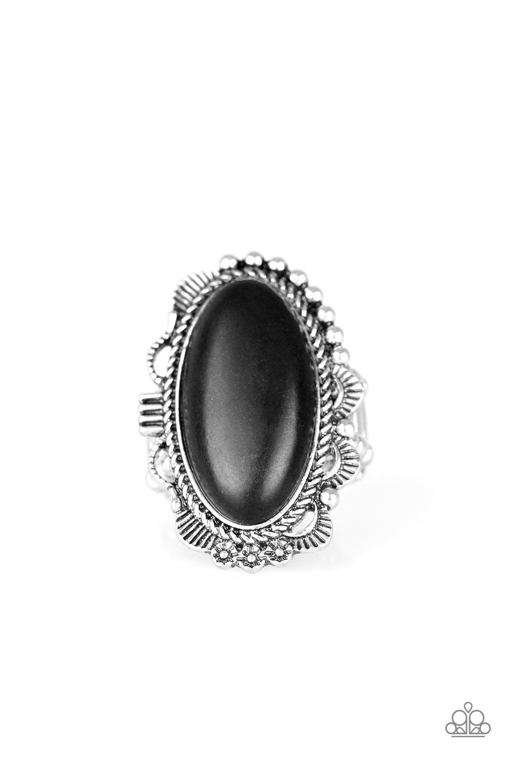 Open Range Black Stone and Silver Ring - Paparazzi Accessories - lightbox -CarasShop.com - $5 Jewelry by Cara Jewels