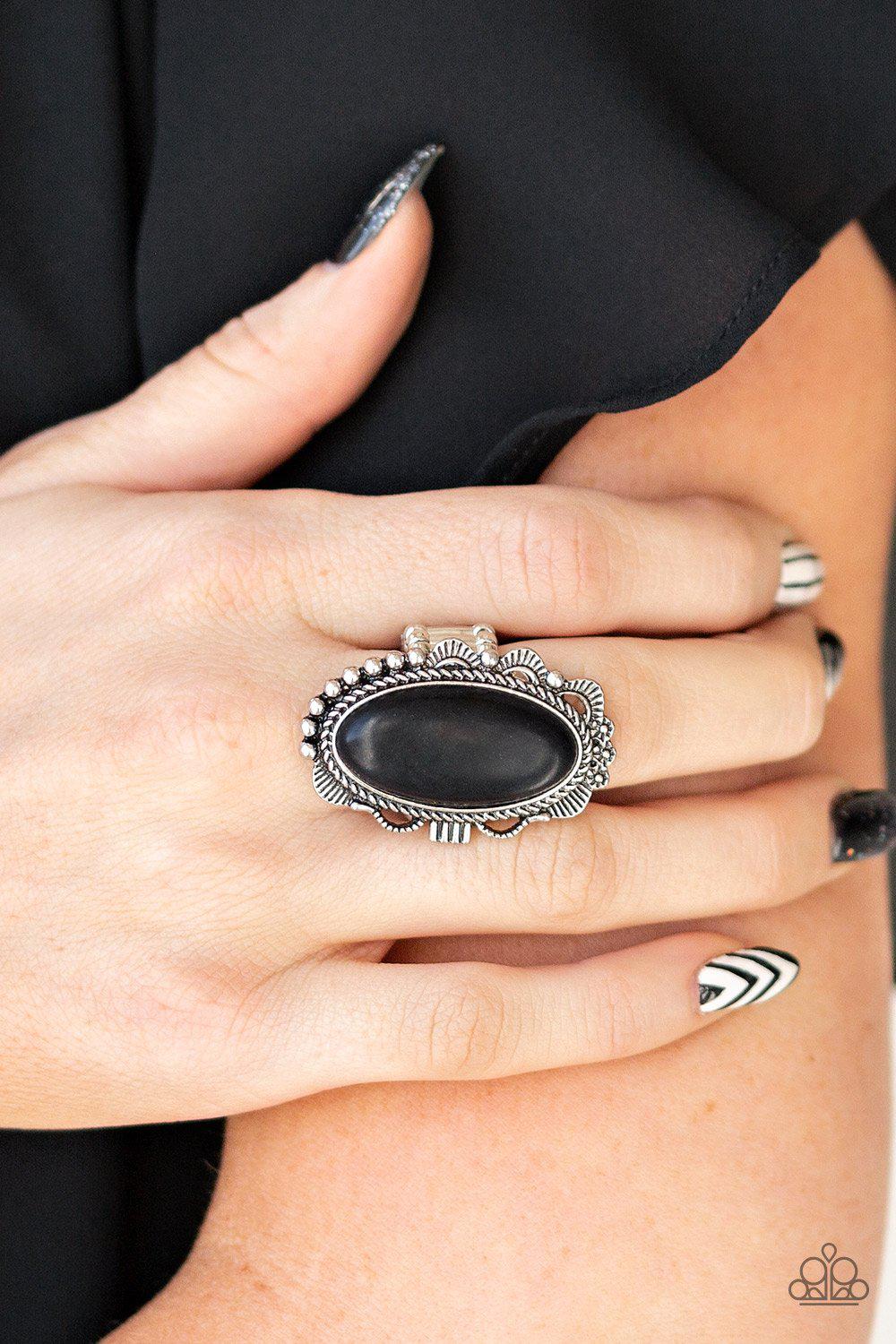 Open Range Black Stone and Silver Ring - Paparazzi Accessories - model -CarasShop.com - $5 Jewelry by Cara Jewels