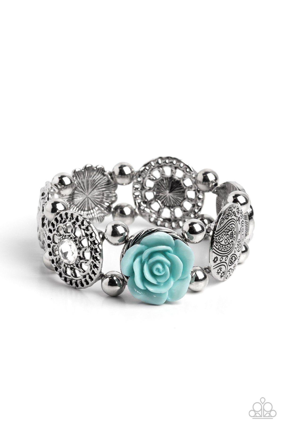 Optimistic Oasis Blue Rose Flower Bracelet - Paparazzi Accessories- lightbox - CarasShop.com - $5 Jewelry by Cara Jewels