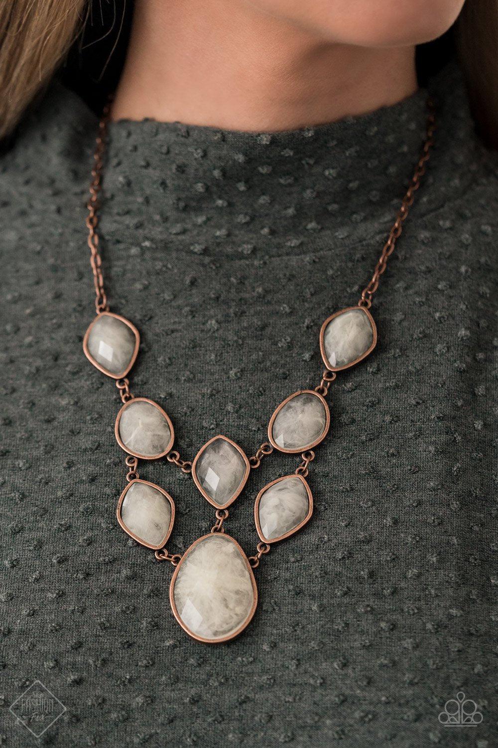 Opulently Oracle Copper and Cloudy Stone Necklace - Paparazzi Accessories - model -CarasShop.com - $5 Jewelry by Cara Jewels