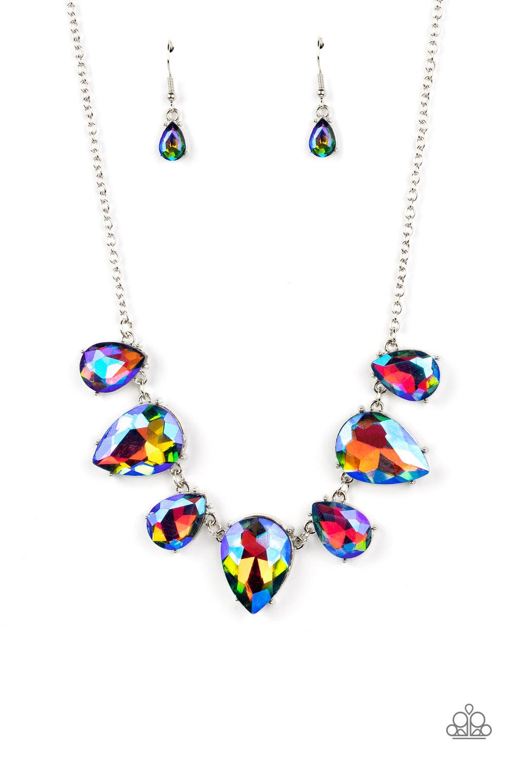 Otherworldly Opulence Multi Iridescent Blue Rhinestone Necklace - Paparazzi Accessories- lightbox - CarasShop.com - $5 Jewelry by Cara Jewels