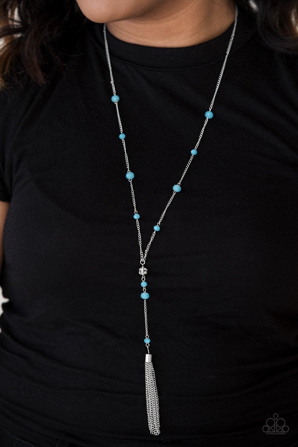 Out All Night Silver and Blue Tassel Necklace - Paparazzi Accessories-CarasShop.com - $5 Jewelry by Cara Jewels