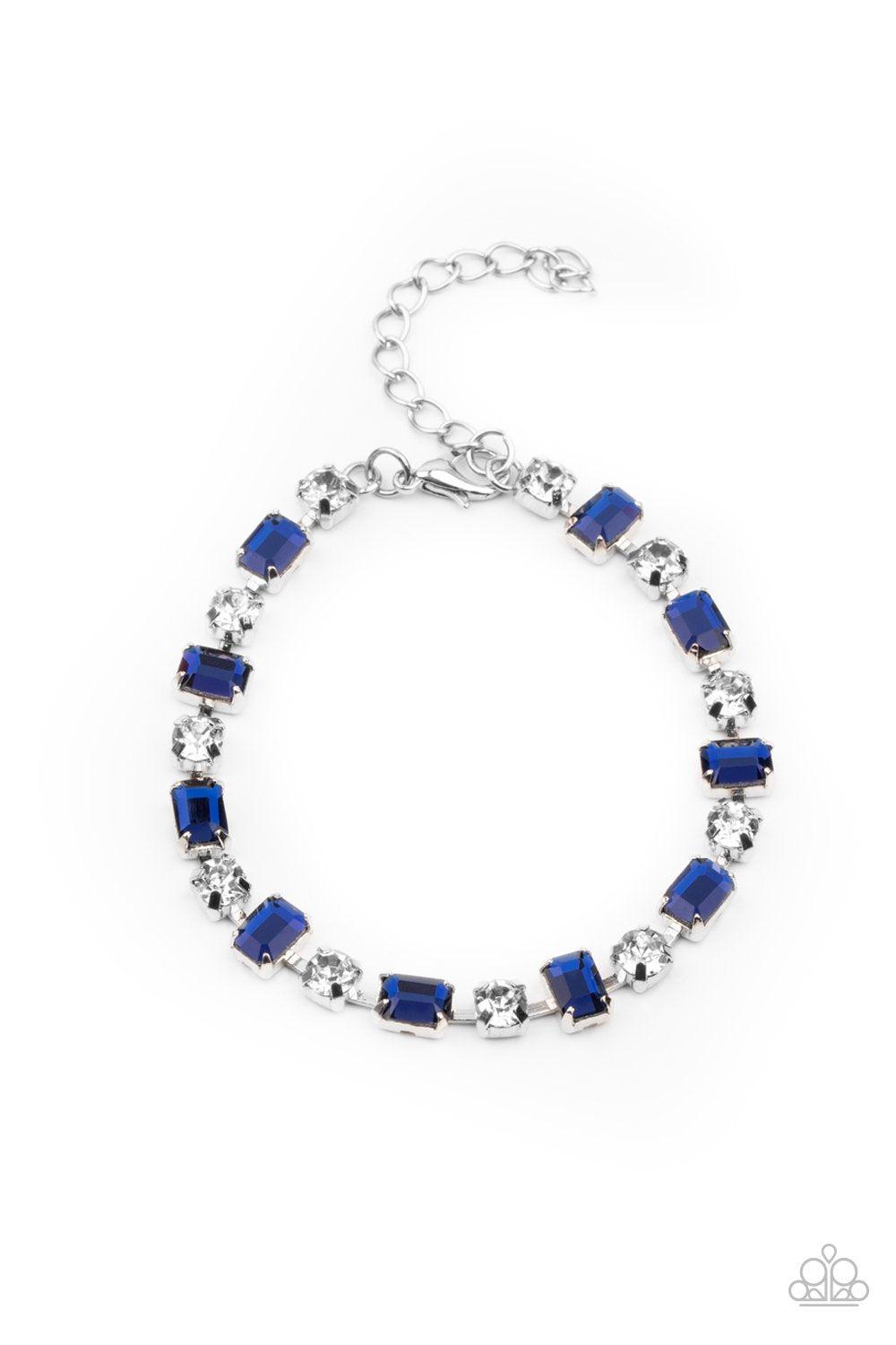 Out In Full FIERCE Blue and White Rhinestone Bracelet - Paparazzi Accessories- lightbox - CarasShop.com - $5 Jewelry by Cara Jewels