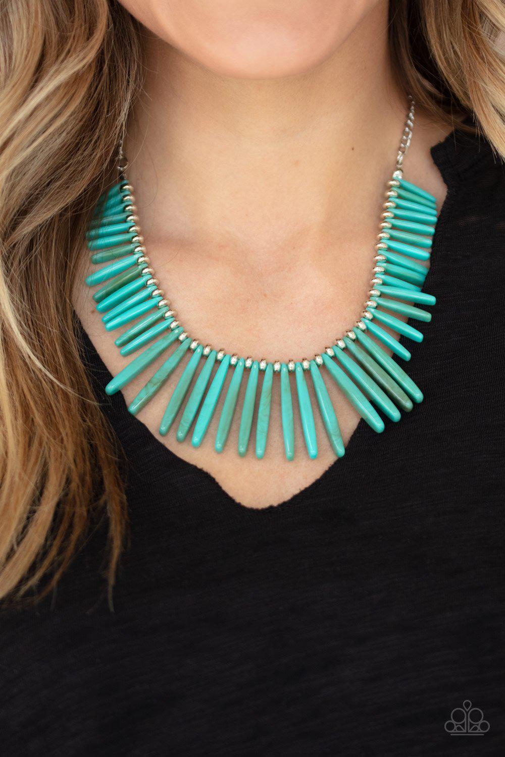 Out Of My Element Turquoise Blue Acrylic Necklace - Paparazzi Accessories LOTP Exclusive July 2020-CarasShop.com - $5 Jewelry by Cara Jewels