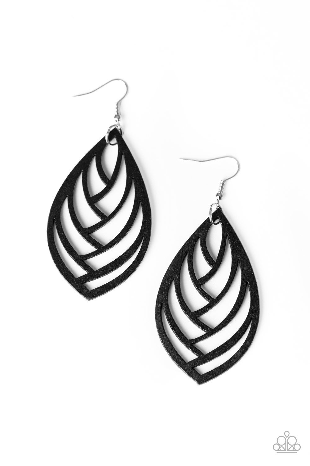 Out of the Woodwork Black Wood Leaf Earrings - Paparazzi Accessories-CarasShop.com - $5 Jewelry by Cara Jewels