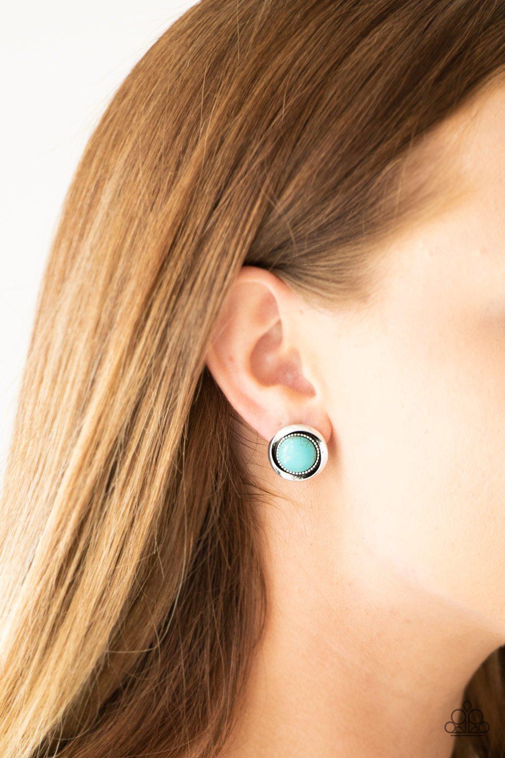 Out Of This Galaxy Turquoise Blue Stone Earrings - Paparazzi Accessories-CarasShop.com - $5 Jewelry by Cara Jewels