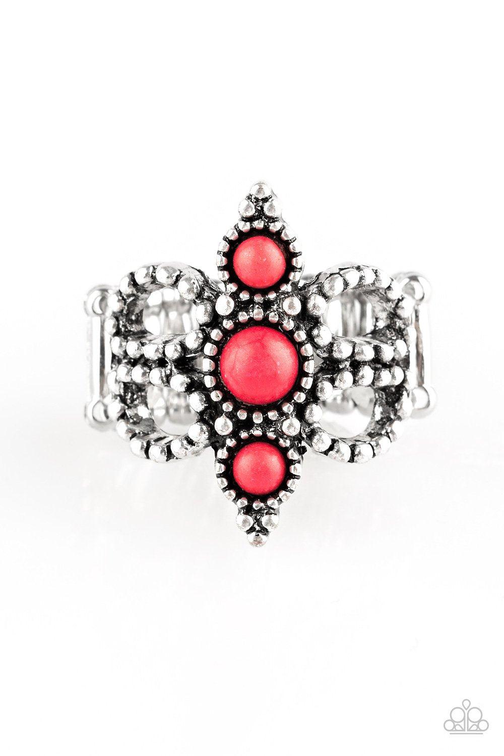 Outback Oasis Silver and Red Ring - Paparazzi Accessories-CarasShop.com - $5 Jewelry by Cara Jewels