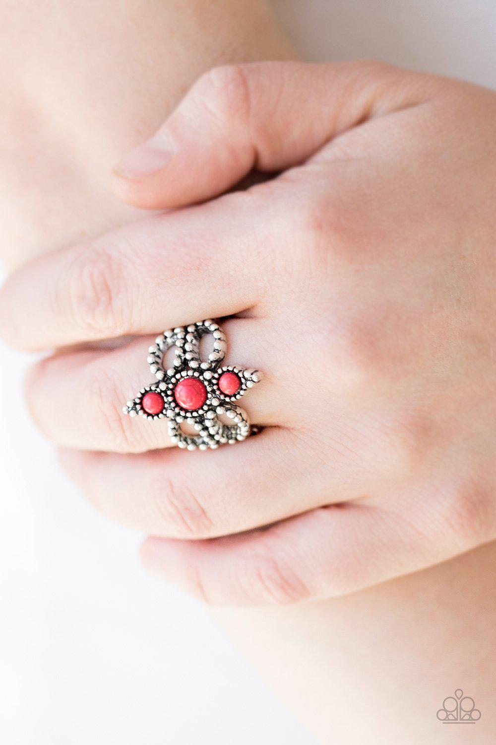 Outback Oasis Silver and Red Ring - Paparazzi Accessories-CarasShop.com - $5 Jewelry by Cara Jewels