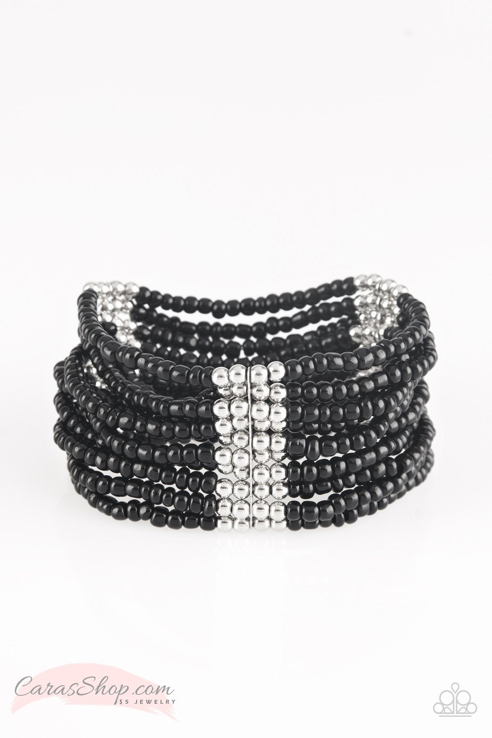 Outback Odyssey - Black Seed Bead Stretch Bracelet - Paparazzi Accessories-CarasShop.com - $5 Jewelry by Cara Jewels