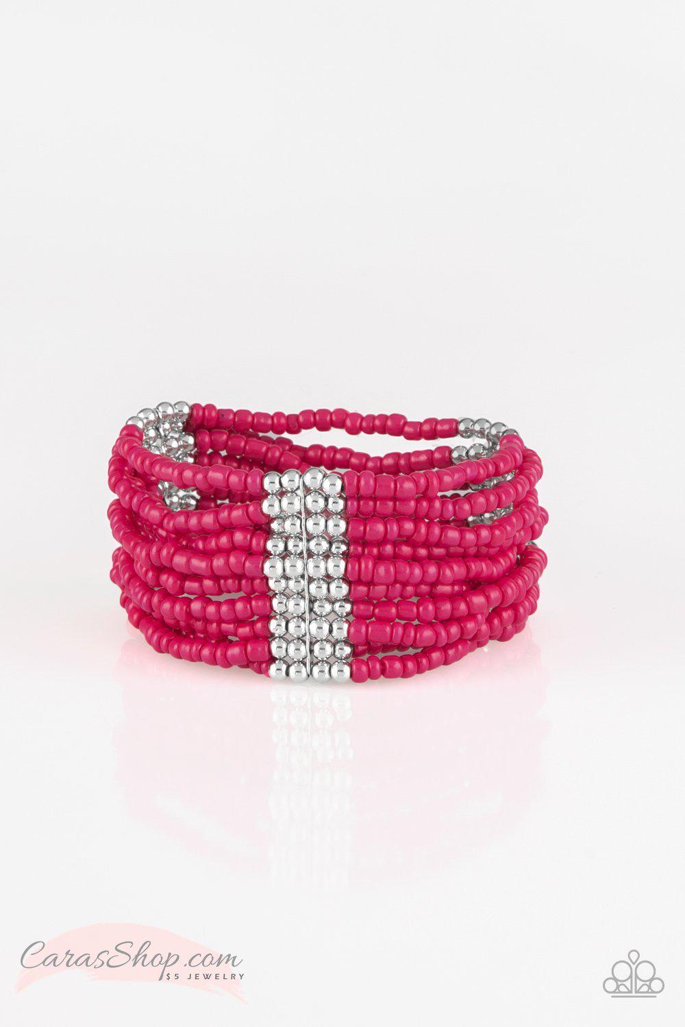 Outback Odyssey - Pink Seed Bead Stretch Bracelet - Paparazzi Accessories-CarasShop.com - $5 Jewelry by Cara Jewels