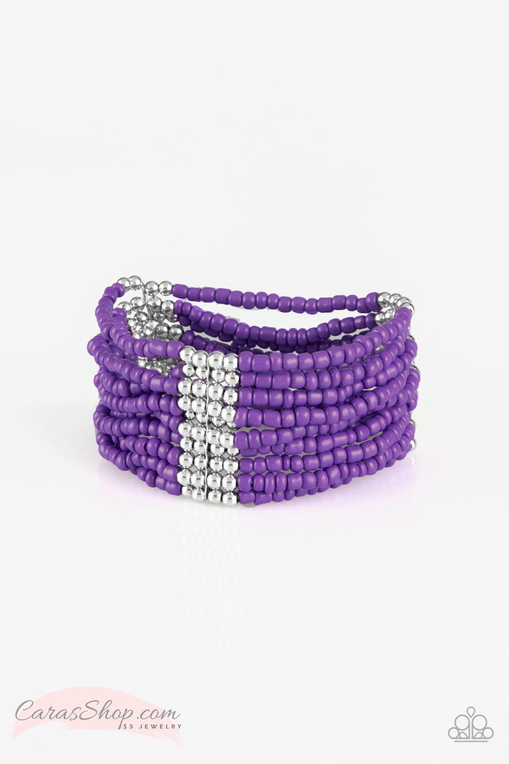 Outback Odyssey - Purple Seed Bead Stretch Bracelet - Paparazzi Accessories-CarasShop.com - $5 Jewelry by Cara Jewels