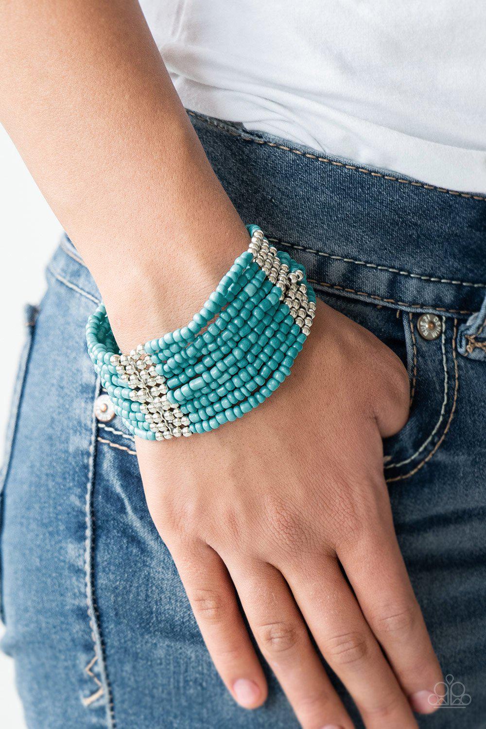 Outback Odyssey Turquoise Blue Seed Bead Bracelet - Paparazzi Accessories-CarasShop.com - $5 Jewelry by Cara Jewels