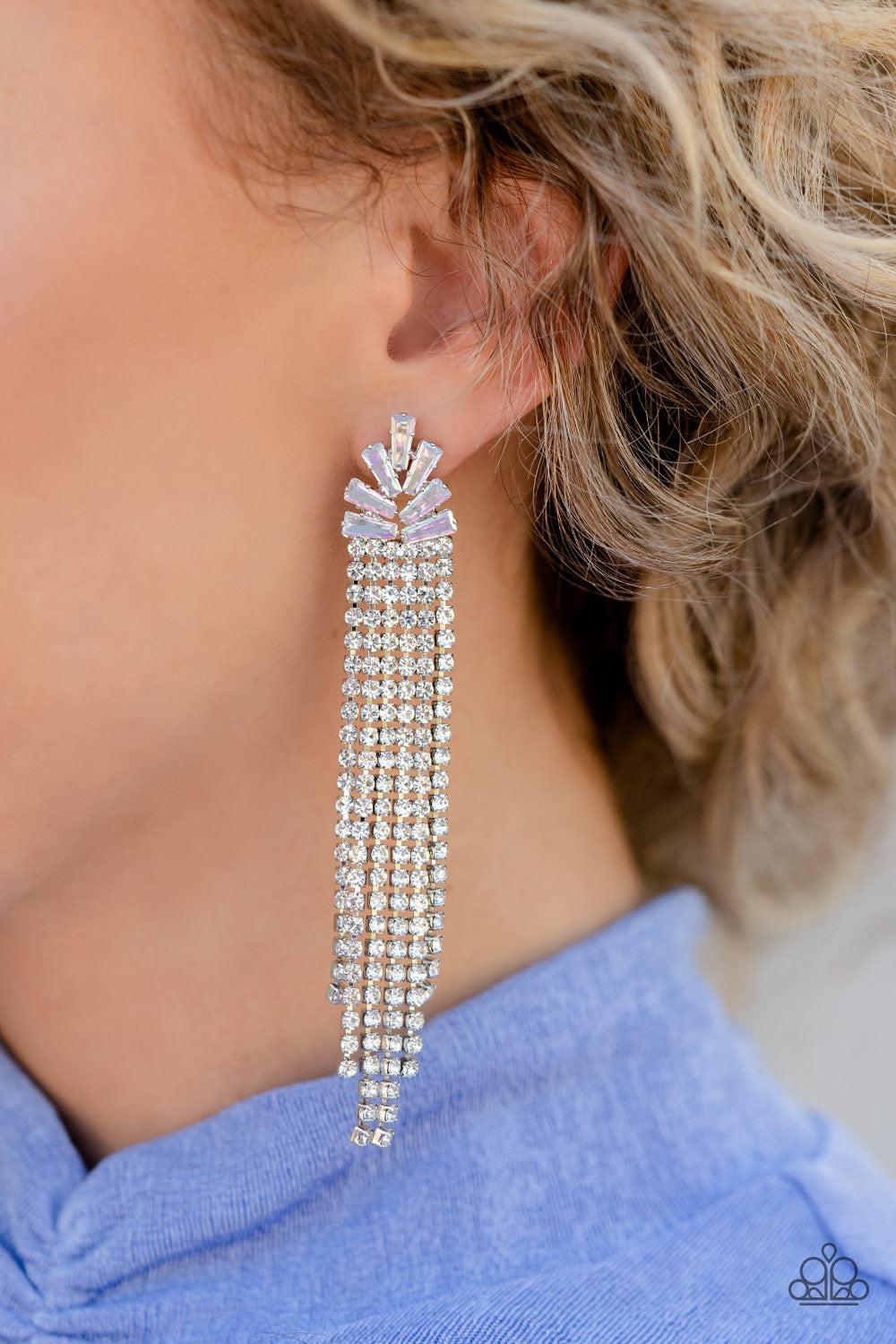 Overnight Sensation Multi Iridescent Rhinestone Earrings - Paparazzi Accessories-on model - CarasShop.com - $5 Jewelry by Cara Jewels