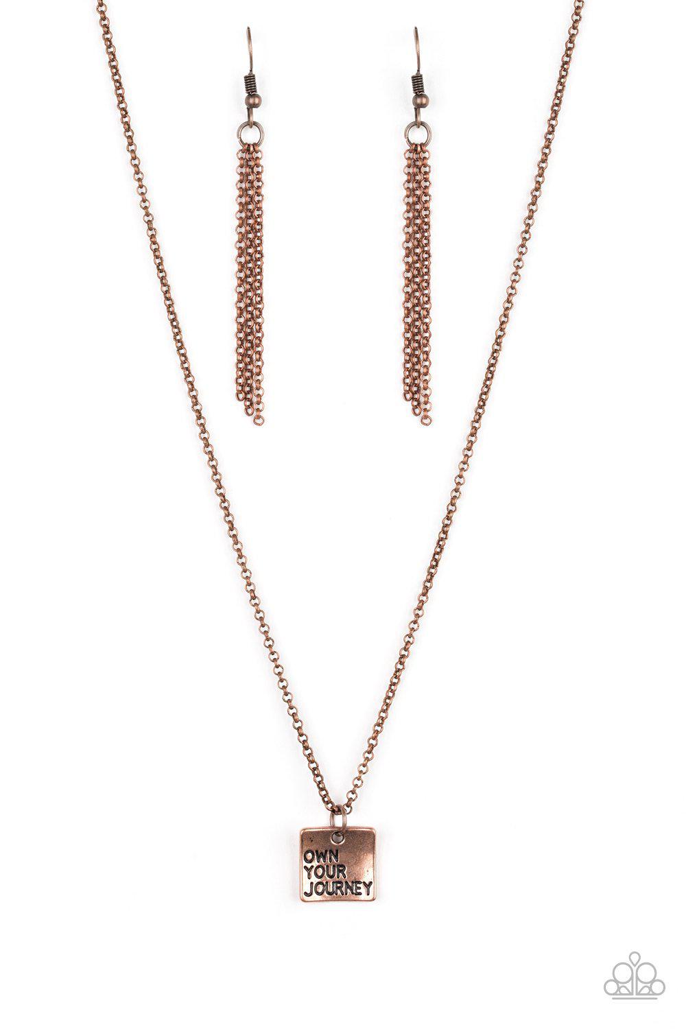 Own Your Journey Copper Word Necklace and matching Earrings - Paparazzi Accessories-CarasShop.com - $5 Jewelry by Cara Jewels