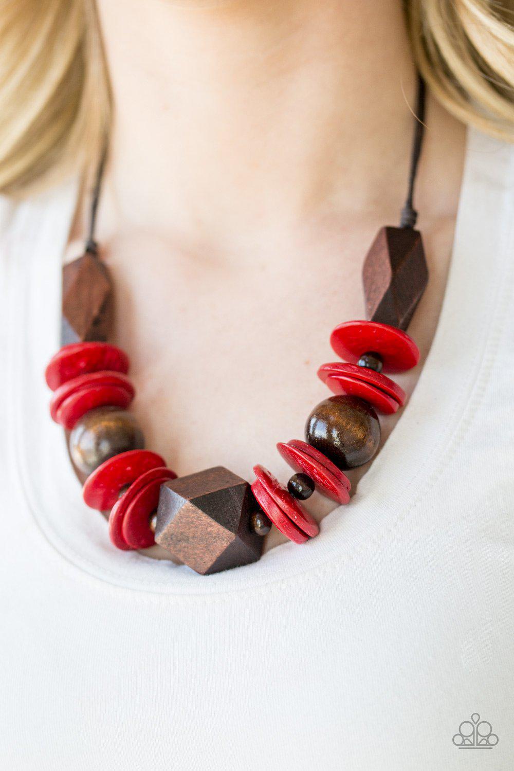 Pacific Paradise Red and Brown Wood Necklace - Paparazzi Accessories- model - CarasShop.com - $5 Jewelry by Cara Jewels