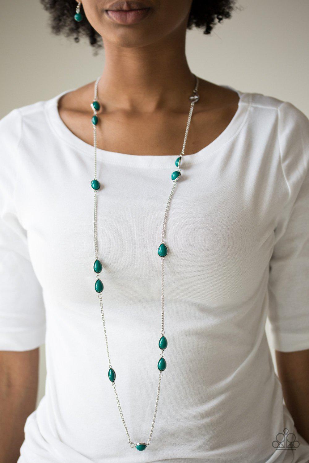 Pacific Piers Green and Silver Necklace - Paparazzi Accessories - model -CarasShop.com - $5 Jewelry by Cara Jewels