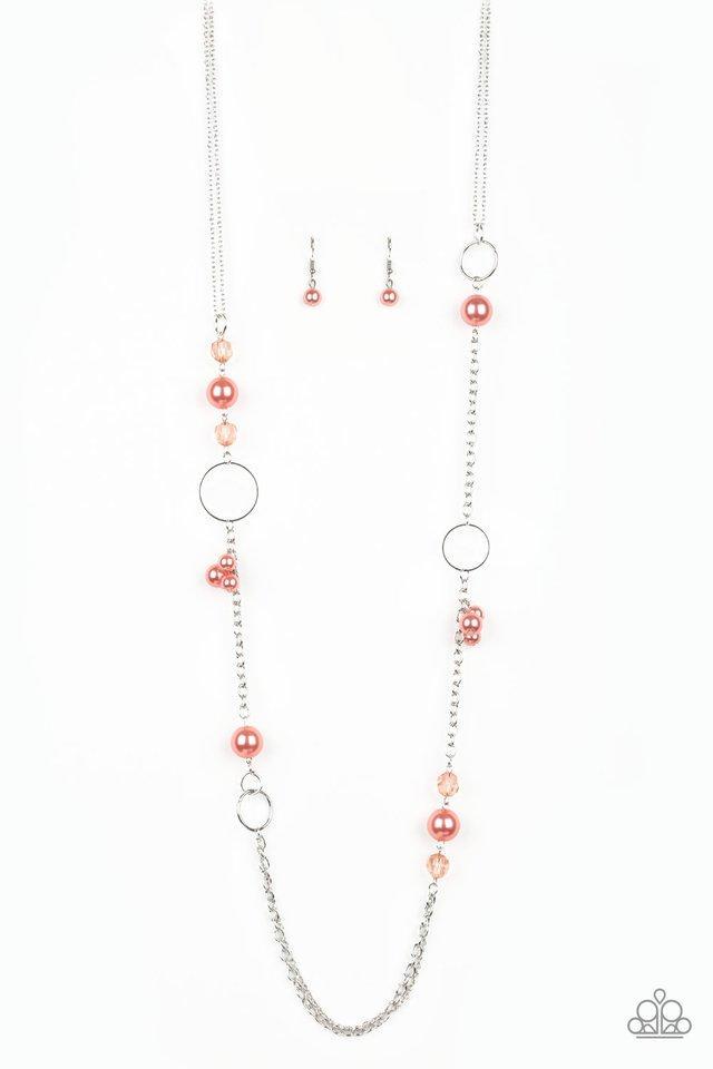 Pageant Princess Silver and Coral Bead Necklace - Paparazzi Accessories-CarasShop.com - $5 Jewelry by Cara Jewels
