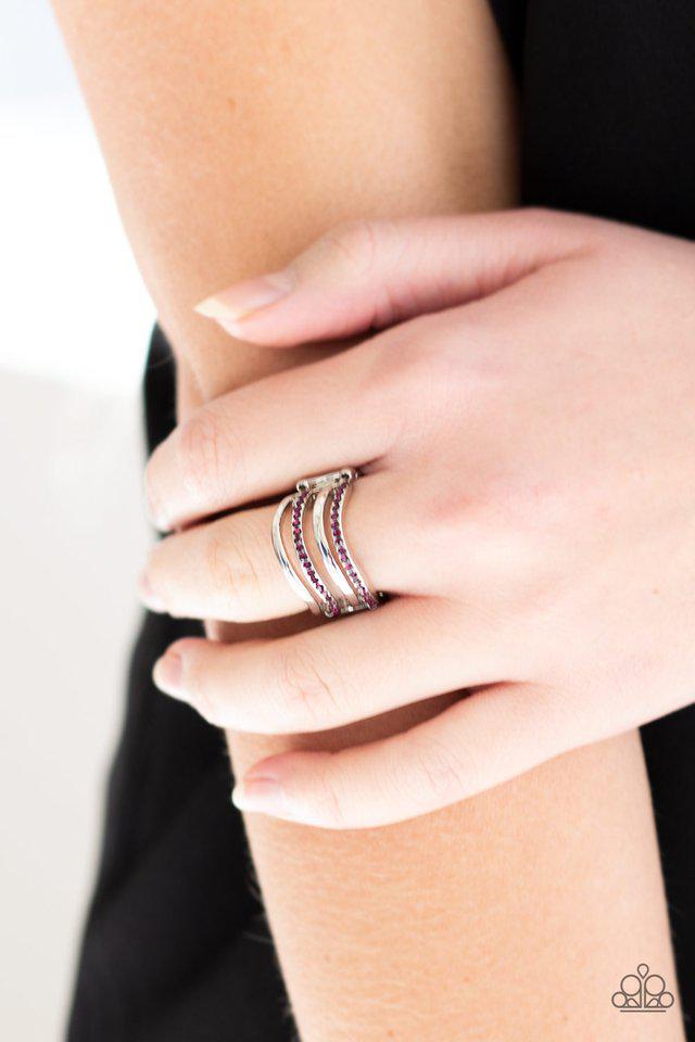 Pageant Wave Purple Rhinestone Ring - Paparazzi Accessories- lightbox - CarasShop.com - $5 Jewelry by Cara Jewels